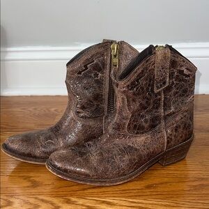 Steven by Steven Madden Distressed Brown Leather Western Ankle Boots